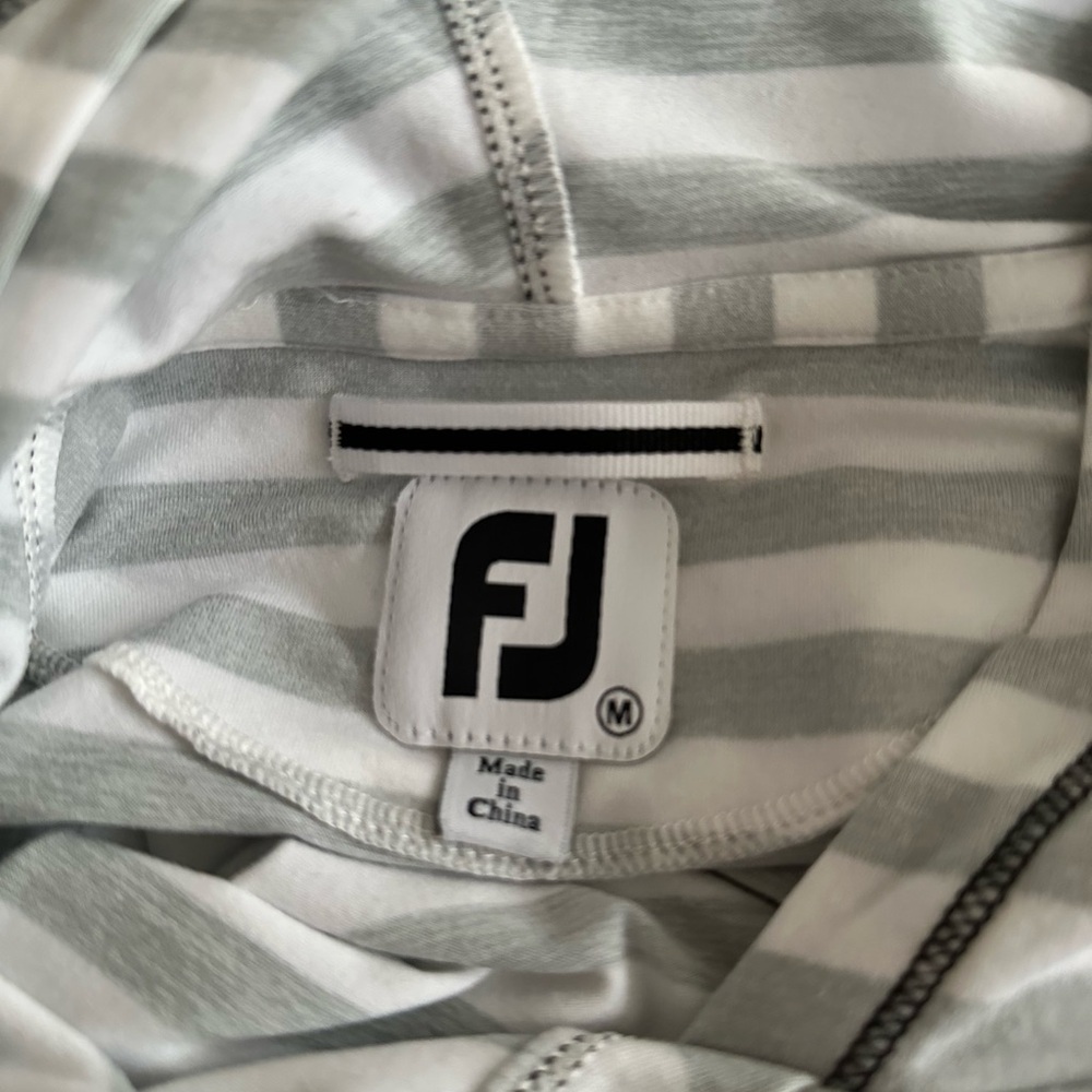 Footjoy Pullover Women’s Light Grey Striped Size Medium Golf Logo Hoodie - Picture 7 of 9
